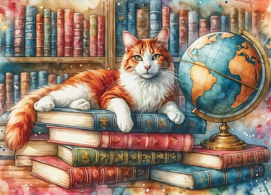 Delfy DE-24021 - Books, globe & purrs - 1000 db-os puzzle