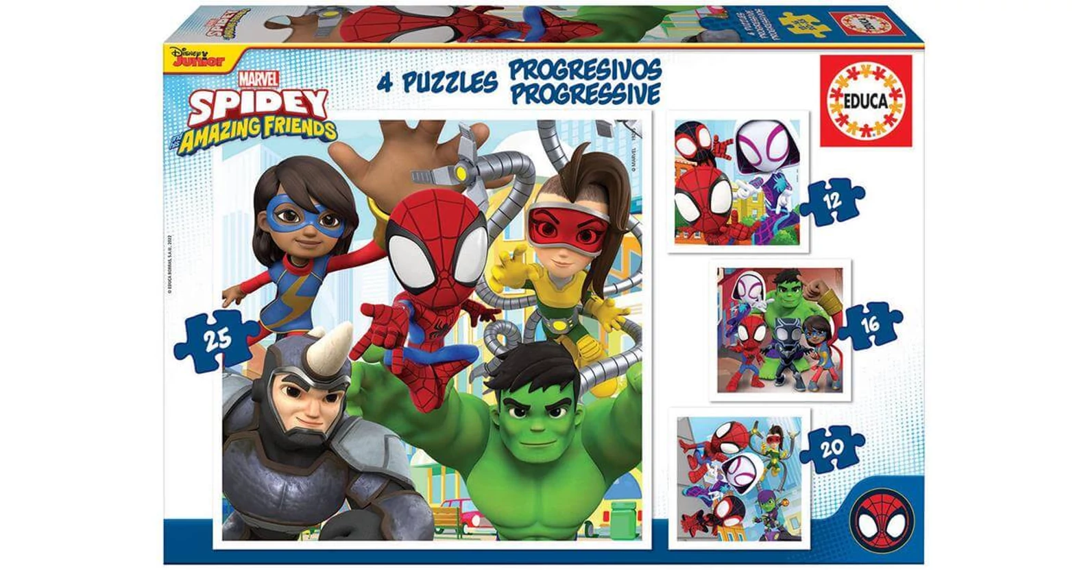 Educa 19295 - Spidey és barátai - 4 az 1-ben puzzle (12,16,20,25 db-os ...