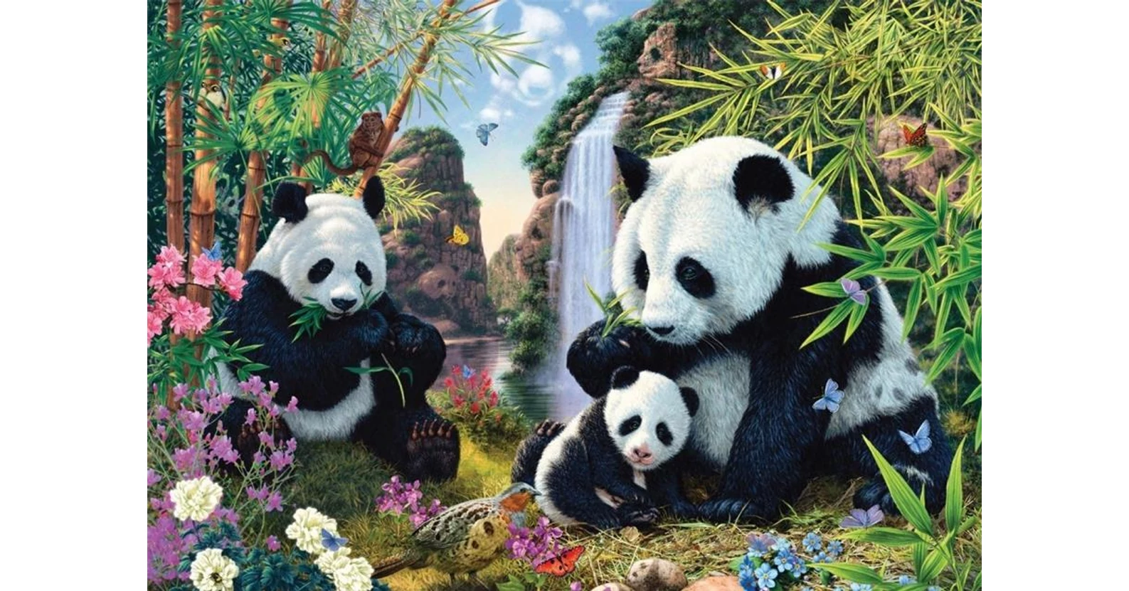 Schmidt Spiele 56578 Panda Trio, 200 pezzi puzzle per bambini in tavola di erba