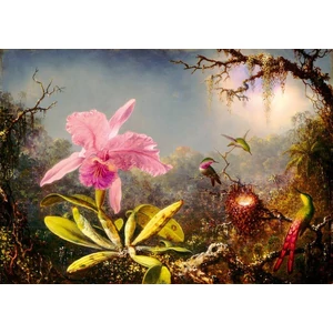 Bluebird 60296 - Martin Johnson Heade - Cattleya Orchid and Three Hummingbirds 1871 - 1000 db-os Art by puzzle