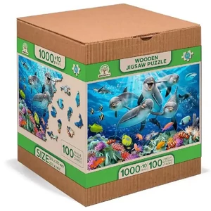 Wooden City 1010 db-os fa puzzle - Boldog delfinek (NB1010-0104-XL)