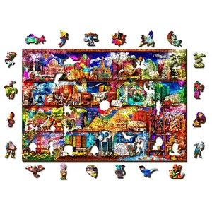 Wooden City 505 db-os fa puzzle - Utazós könyvespolc (NB505-0132-L)