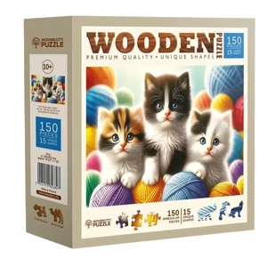 Wooden City NB0603-M - Cicák és gombolyagok - 150 db-os fa puzzle