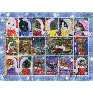 Anatolian 1103 - Christmas Cat Stamp Collection - 1000 db-os puzzle