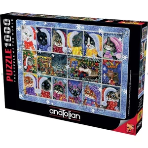 Anatolian 1103 - Christmas Cat Stamp Collection - 1000 db-os puzzle