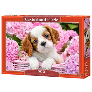 Castorland B-52233 - Kutyakölyök rózsaszín virágok közt - 500 db-os puzzle