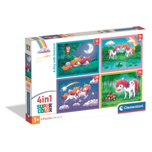 Clementoni 21740 - Egy nap, az Unikornissal - 4 az 1-ben Szuper színes puzzle (12,16,20,24 db-os)