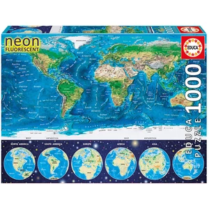 Educa 16760 - Neon puzzle - Világtérkép - 1000 db-os puzzle