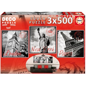 Educa 17096 - Deco puzzle - New York, Párizs, London - 3x500 db-os puzzle