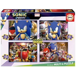 Educa 19631 - Fluoreszkáló - Sonic Prime - 4 az 1-ben puzzle (50,80,100,150)
