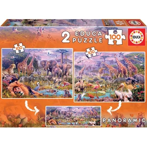 Educa 18606 - Mesés szavanna - 2 x 100 db-os puzzle