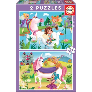Educa 18064 - Egyszarvú és tündérek - 2 x 20 db-os puzzle