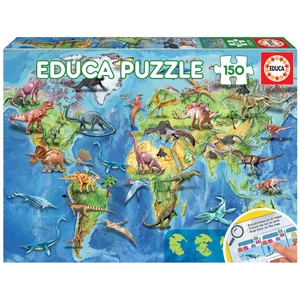 Educa 18997 - Világtérkép dinoszauruszokkal - 150 db-os puzzle