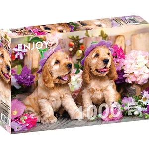 Enjoy Puzzle - 1263 - Spaniel Puppies with Flower Hats - 1000 db-os puzzle