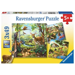 Ravensburger 09265 - Állatok az erdőben, állatkertben és a ház körül - 3 x 49 db-os puzzle
