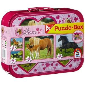 Schmidt 55588 - Pferde Puzzle-Box - 2x26+2x48 db-os puzzle fém bőröndben