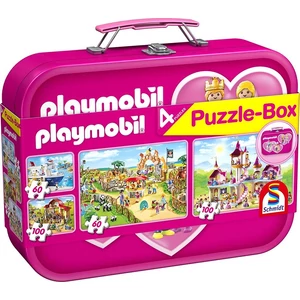 Schmidt 56498 - Pink  Playmobil Puzzle-Box - 2x60+2x100 db-os puzzle fém bőröndben