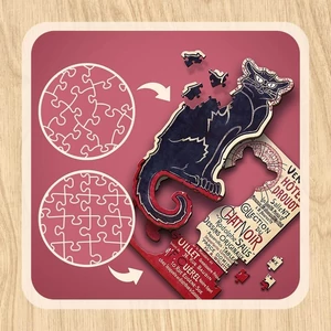 Trefl 20254 - Théophile Steinlen - A fekete macska - 200 db-os Wooden Contour Fa Puzzle