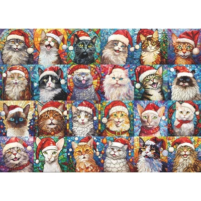 Bboldin Z-607 - Happy Christmas Cats - 1000 db-os Adventi naptár puzzle