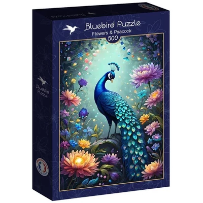 Bluebird 90847 - Flowers &amp;amp; Peacock - 500 db-os puzzle