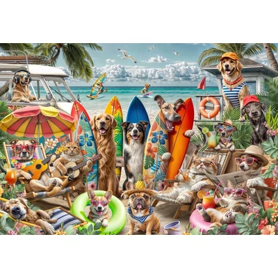 Bluebird 91023 - Dogs and Cats at the Beach - 2000 db-os puzzle