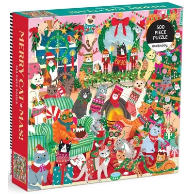 Galison 86310 - Mudpuppy - Merry Catmus! - 500 db-os puzzle