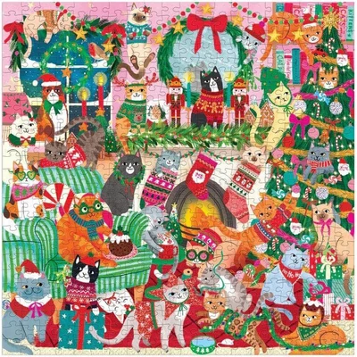 Galison 86310 - Mudpuppy - Merry Catmus! - 500 db-os puzzle