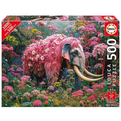 Educa 20228 - Elefánt virágok között - 500 db-os XXL puzzle