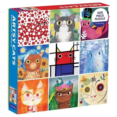 Galison 61072 - Mudpuppy - Artsy Cats - 500 db-os puzzle