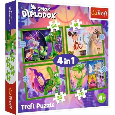 Trefl 34663 - A diplodocus sárkány világa - 4 az 1-ben puzzle (35,48,54,70 db-os)