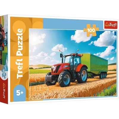 Trefl 16494 - Mezőgazdasági gépek - Pótkocsis traktor - 100 db-os puzzle