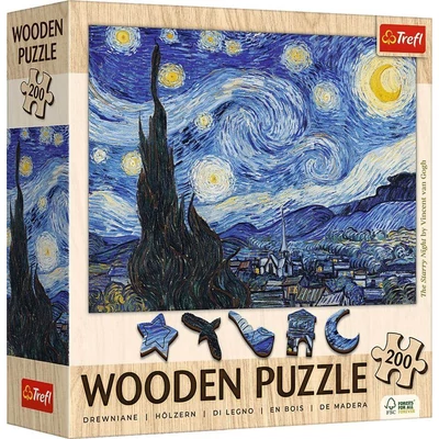 Trefl 20248 - Van Gogh - Csillagos éj - 200 db-os Wooden Contour Fa Puzzle