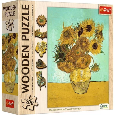 Trefl 20249 - Van Gogh - Napraforgók - 200 db-os Wooden Contour Fa Puzzle