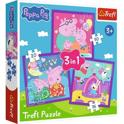 Trefl 34893 - Peppa malac - 3 az 1-ben (20, 36, 50 db-os) puzzle