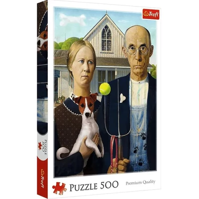 Trefl 37526 - Amerikai gótika - Kutyás verzió - 500 db-os puzzle