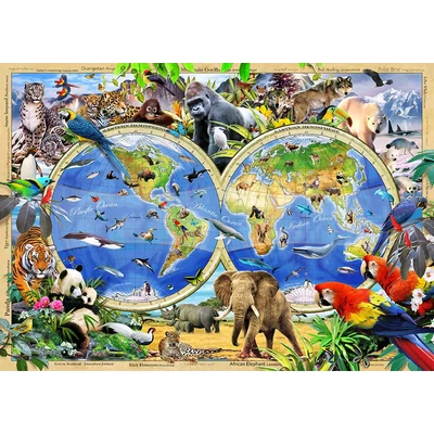 Wooden City 1010 db-os fa puzzle - Az állatvilág térképe (NB1010-0014-XL)