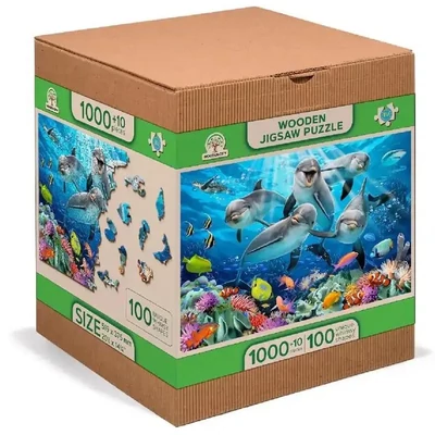 Wooden City 1010 db-os fa puzzle - Boldog delfinek (NB1010-0104-XL)