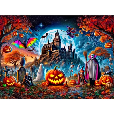 Wooden City 1010 db-os fa puzzle - Halloween-i kastély (NB0814-XL)