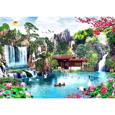 Wooden City 2000 db-os fa puzzle - Vízesések a japán kertben (AL2000-0124-XXL)