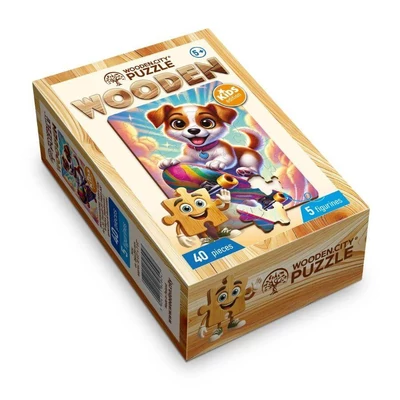 Wooden City CH99003-MV - Gördeszkás kutyus - 40 db-os fa puzzle