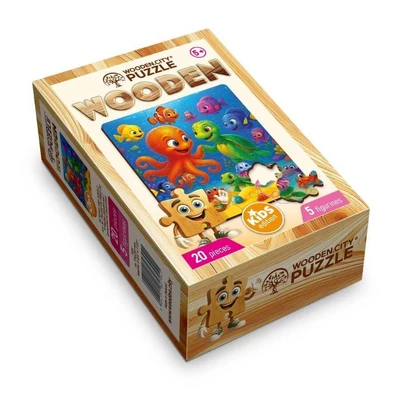 Wooden City CH99051-SV - Polip és teknős - 20 db-os fa puzzle