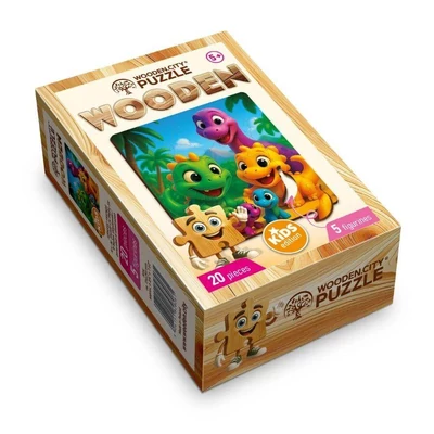 Wooden City CH99054-SV - Dínó pajtik - 20 db-os fa puzzle