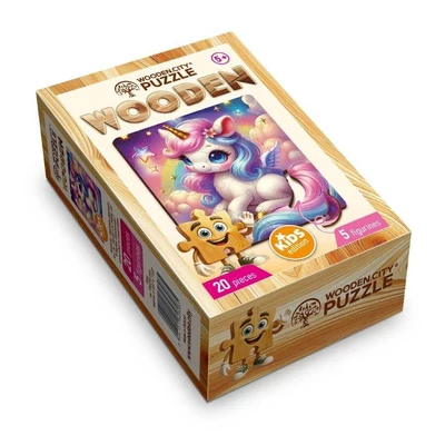 Wooden City CH99056-SV - Varázslatos unikornis - 20 db-os fa puzzle