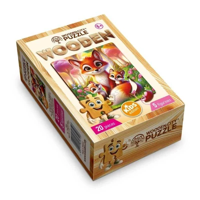 Wooden City CH99058-SV - Bájos rókacsalád - 20 db-os fa puzzle