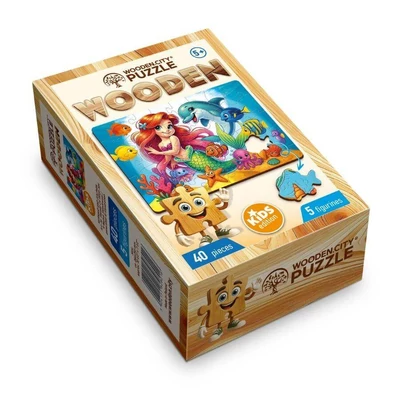 Wooden City CH99131-MH - Sellő és delfin - 40 db-os fa puzzle
