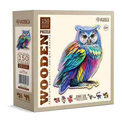 Wooden City HE0179-M - Színes bagoly - 150 db-os fa puzzle