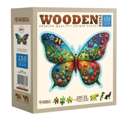 Wooden City HE0202-M - Színes pillangó - 150 db-os fa puzzle