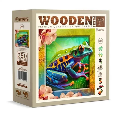 Wooden City HE0307-L - Színes béka - 250 db-os fa puzzle