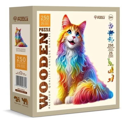 Wooden City HE0318-L - Színes cica - 250 db-os fa puzzle