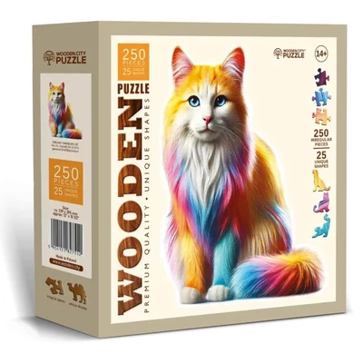 Wooden City HE0319-L - Szivárványos cica - 250 db-os fa puzzle